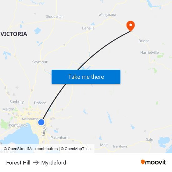 Forest Hill to Myrtleford map