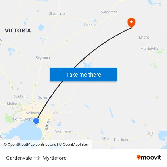 Gardenvale to Myrtleford map