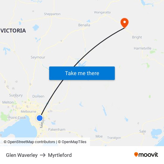 Glen Waverley to Myrtleford map