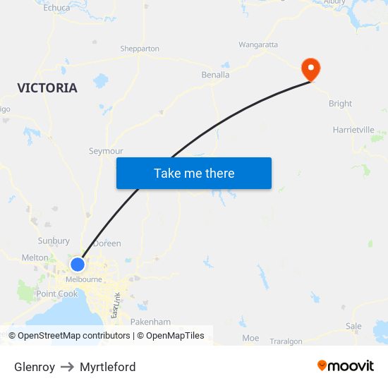 Glenroy to Myrtleford map