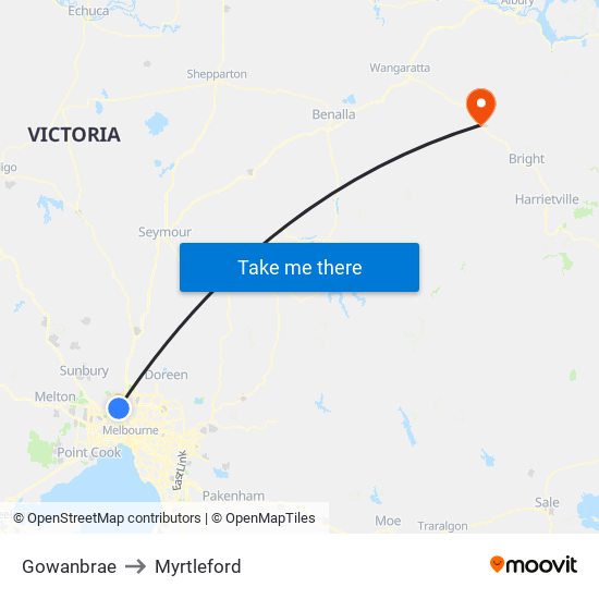 Gowanbrae to Myrtleford map