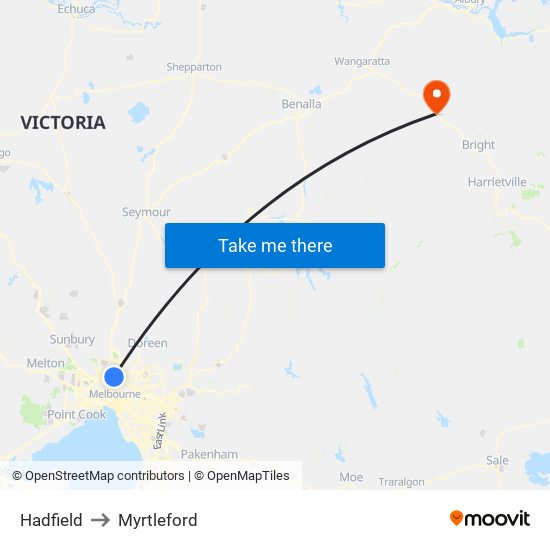 Hadfield to Myrtleford map