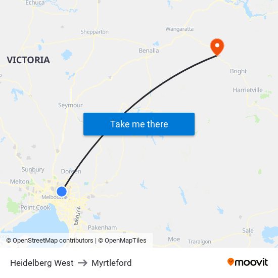 Heidelberg West to Myrtleford map