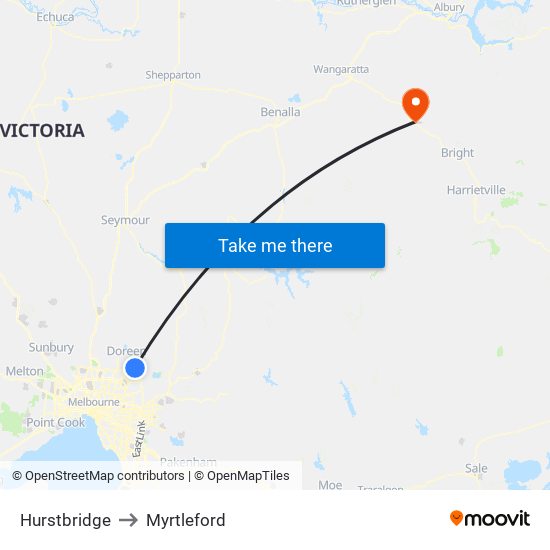 Hurstbridge to Myrtleford map