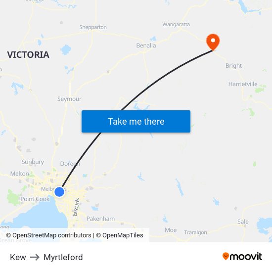 Kew to Myrtleford map