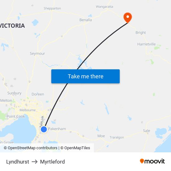 Lyndhurst to Myrtleford map