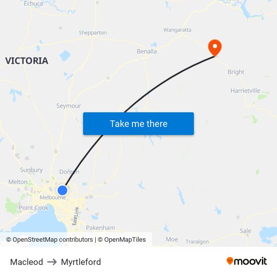 Macleod to Myrtleford map