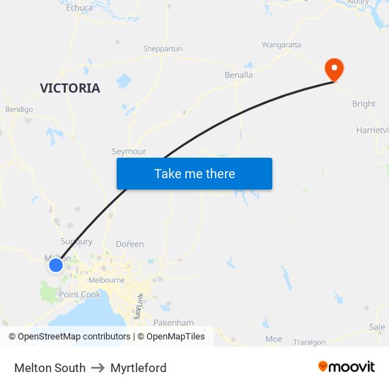 Melton South to Myrtleford map