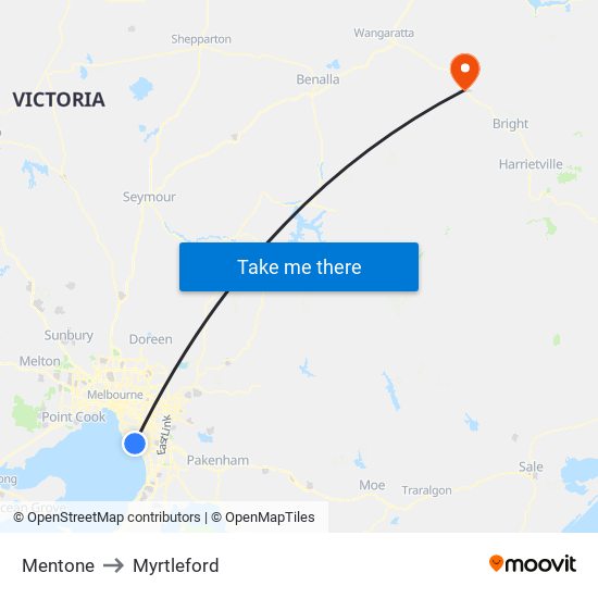 Mentone to Myrtleford map