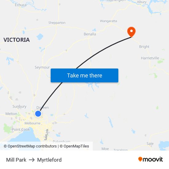 Mill Park to Myrtleford map