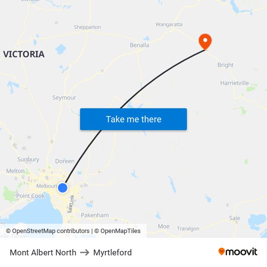 Mont Albert North to Myrtleford map