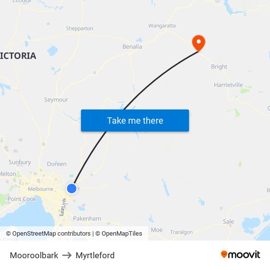 Mooroolbark to Myrtleford map