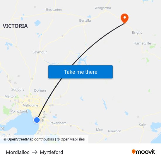 Mordialloc to Myrtleford map