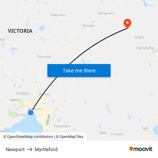 Newport to Myrtleford map