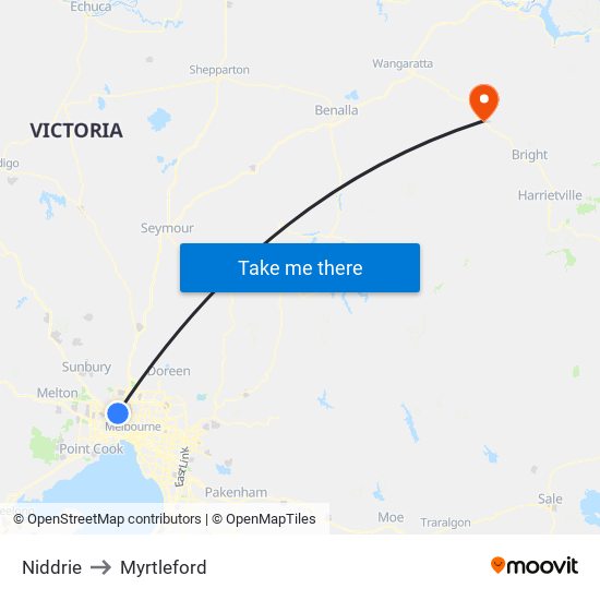 Niddrie to Myrtleford map