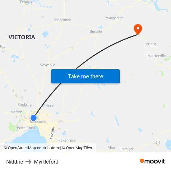 Niddrie to Myrtleford map
