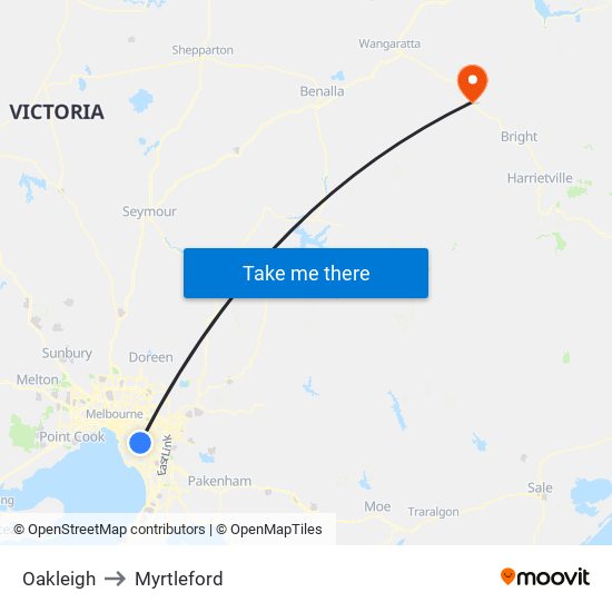 Oakleigh to Myrtleford map