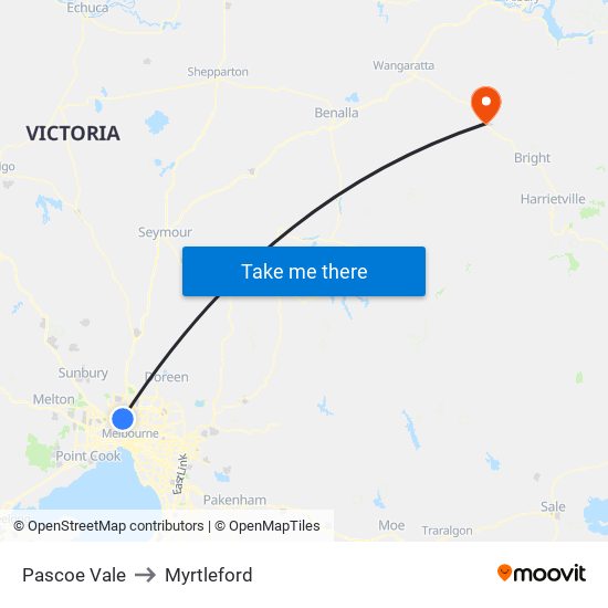 Pascoe Vale to Myrtleford map