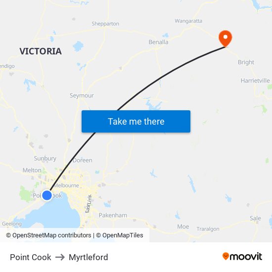 Point Cook to Myrtleford map