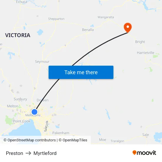 Preston to Myrtleford map