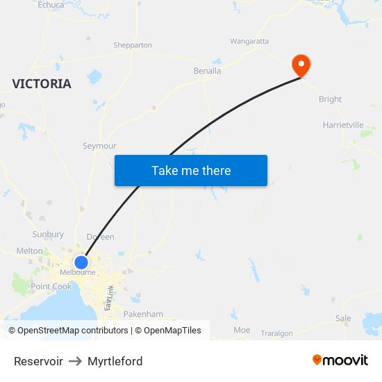 Reservoir to Myrtleford map