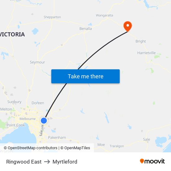 Ringwood East to Myrtleford map