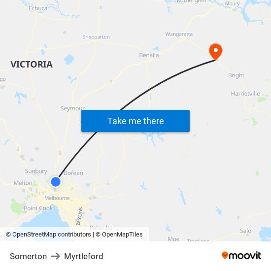 Somerton to Myrtleford map