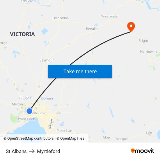 St Albans to Myrtleford map