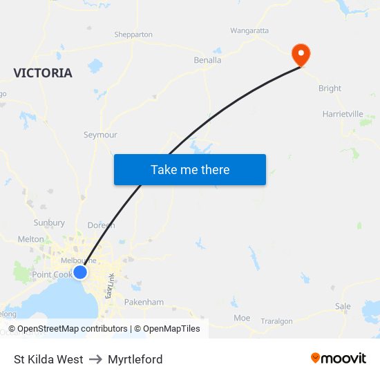 St Kilda West to Myrtleford map