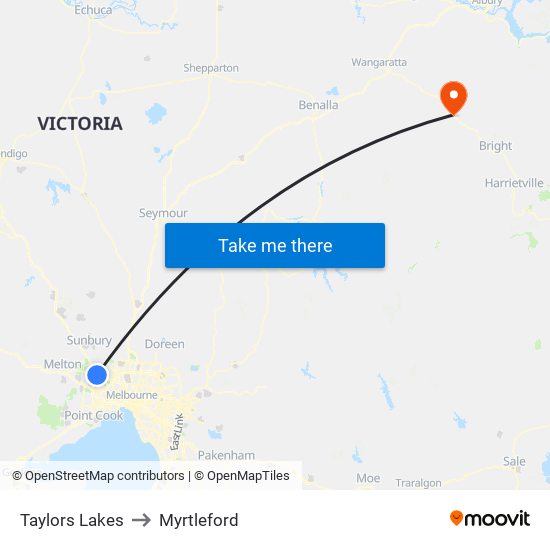 Taylors Lakes to Myrtleford map