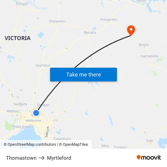 Thomastown to Myrtleford map