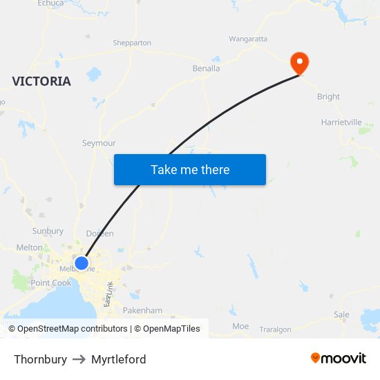 Thornbury to Myrtleford map