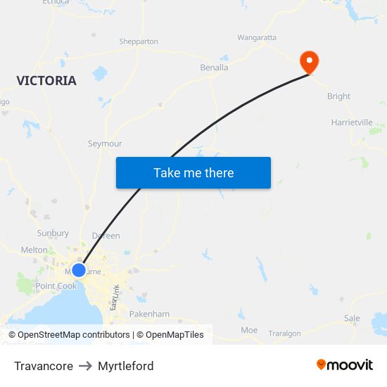 Travancore to Myrtleford map