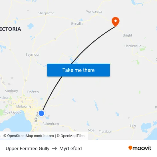 Upper Ferntree Gully to Myrtleford map