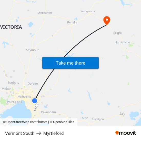 Vermont South to Myrtleford map