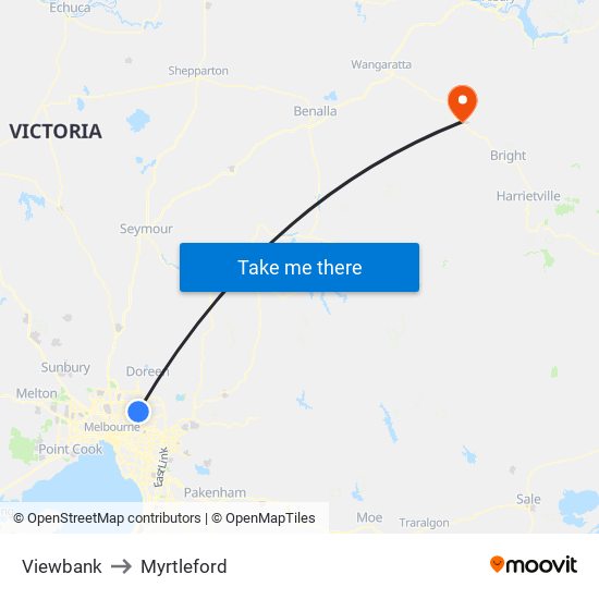 Viewbank to Myrtleford map