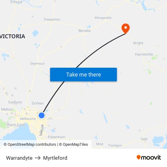 Warrandyte to Myrtleford map