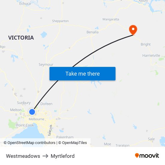 Westmeadows to Myrtleford map