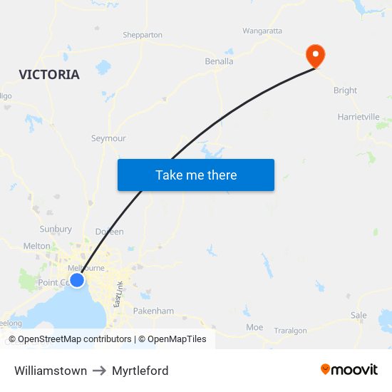 Williamstown to Myrtleford map