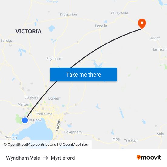 Wyndham Vale to Myrtleford map