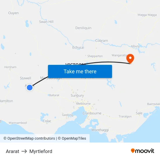 Ararat to Myrtleford map