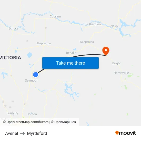 Avenel to Myrtleford map