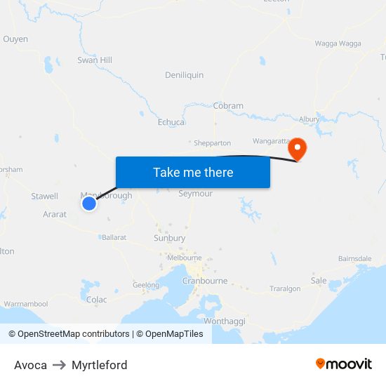 Avoca to Myrtleford map