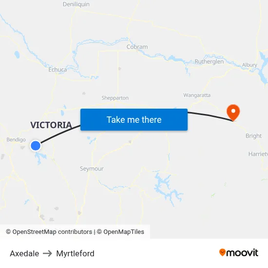 Axedale to Myrtleford map