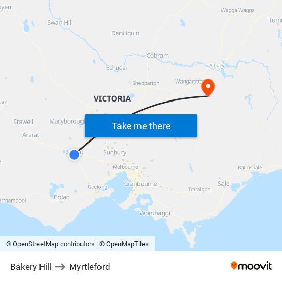 Bakery Hill to Myrtleford map