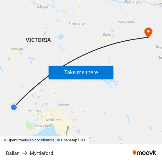 Ballan to Myrtleford map