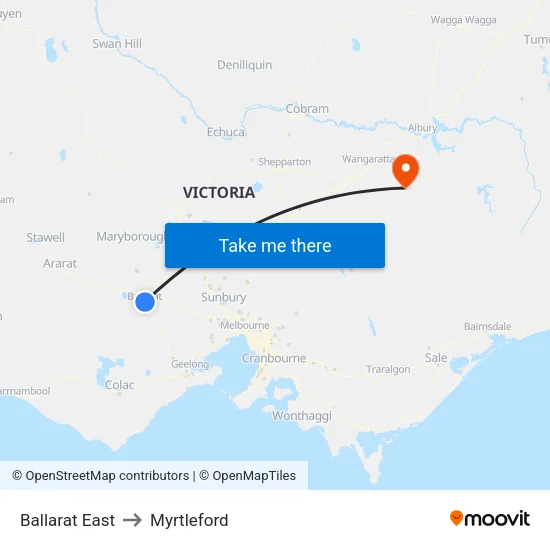 Ballarat East to Myrtleford map