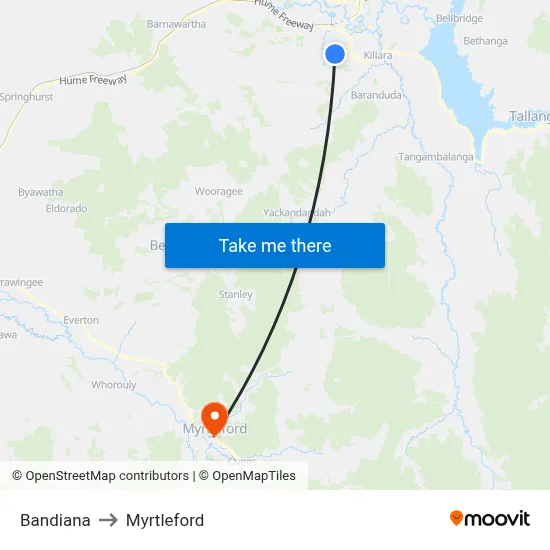 Bandiana to Myrtleford map