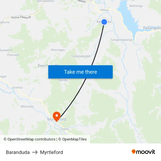 Baranduda to Myrtleford map