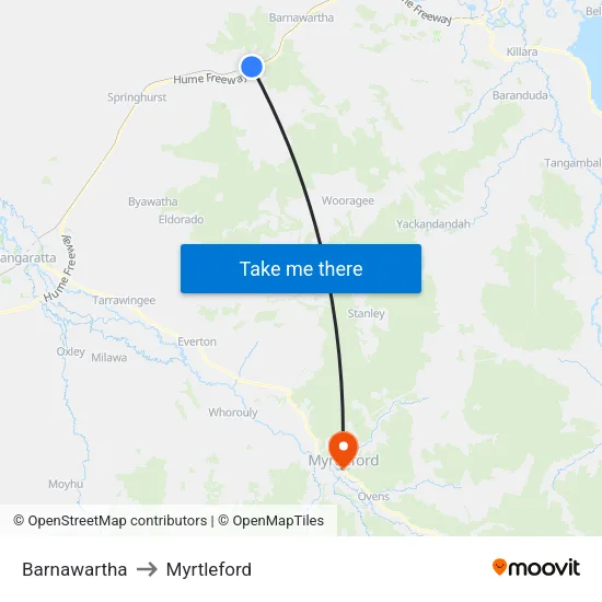 Barnawartha to Myrtleford map
